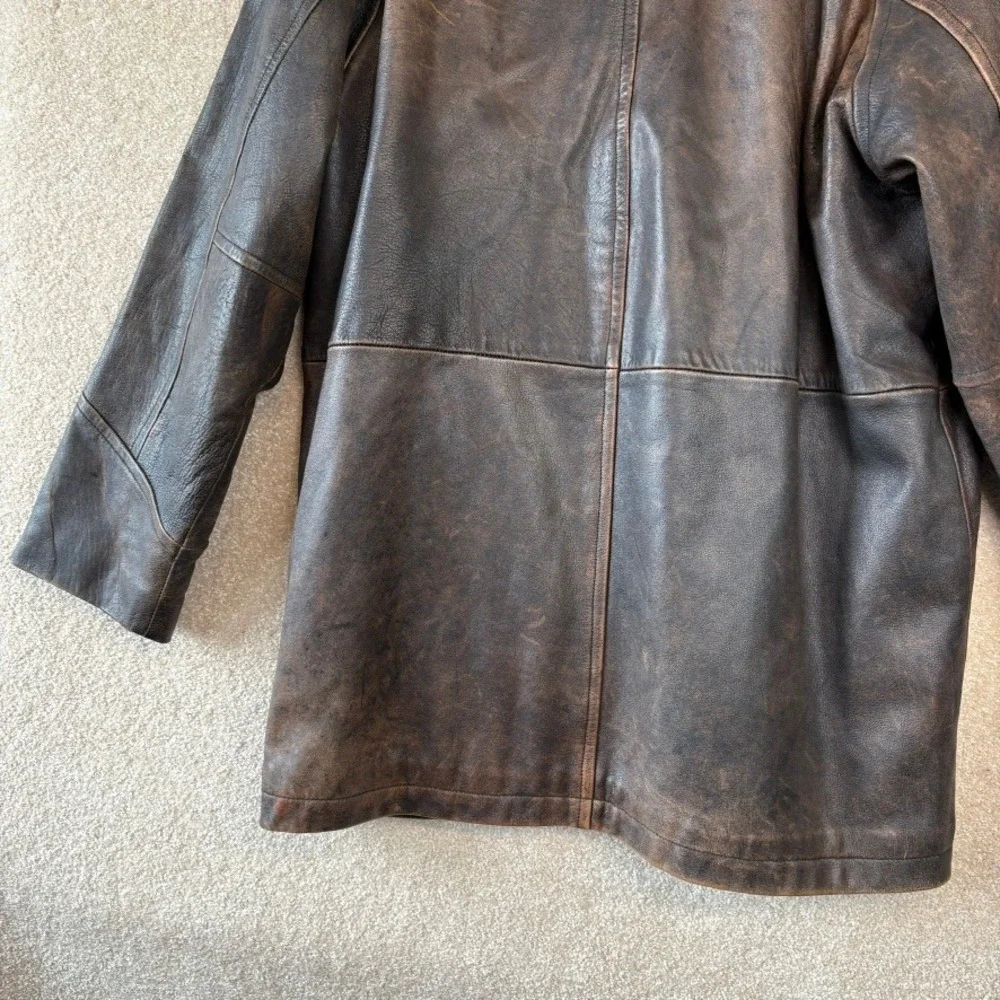 VINTAGE 1990s Brown Leather Jacket Size Large L Patina Motorcycle Coat Mad‎ Max